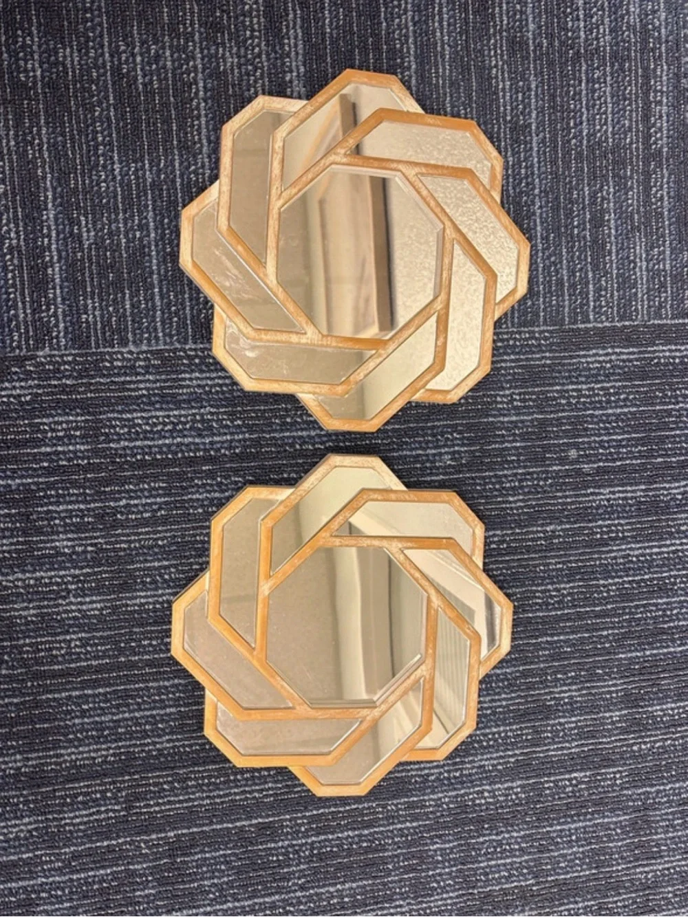 Gold Octagonal Layered Wall Mirror Pair - Decorative Home Accent